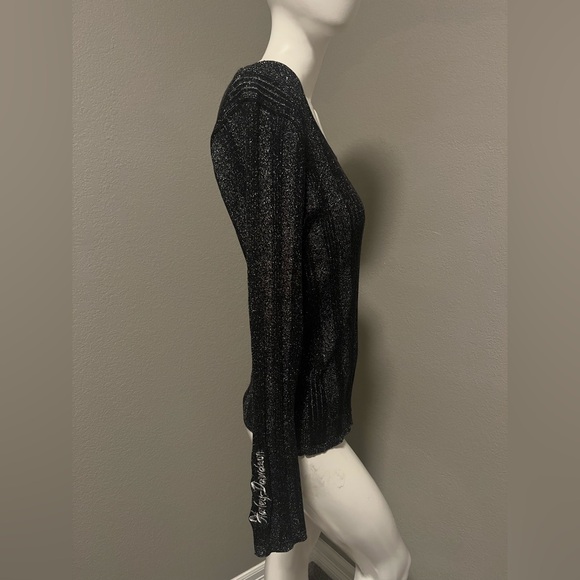Harley-Davidson Women”s  Black & Silver Metallic LS Stretch Top Blouse Size XL - Picture 3 of 12
